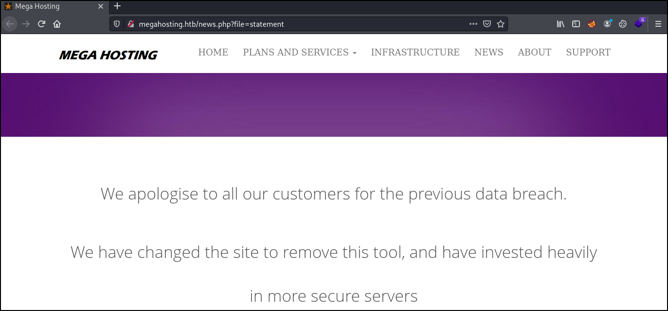 Image of megahosting webpage